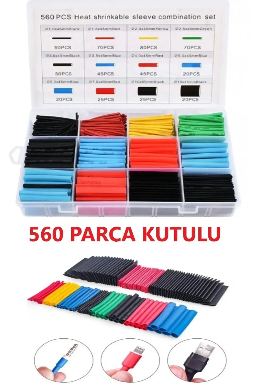 560 Adet Isıyla Daralan Makaron Seti Kablo Koruyucu Kablo Yalıtım