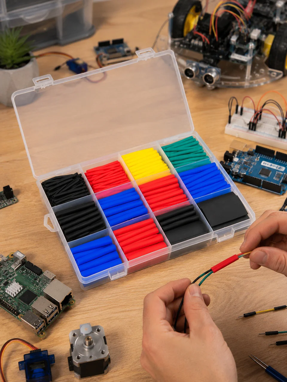 560 Parça Kablo İzolasyon Makaron Seti 12 Ölçü 5 Renk Heat Shrink Tube Organizer Kutulu - Lisinya