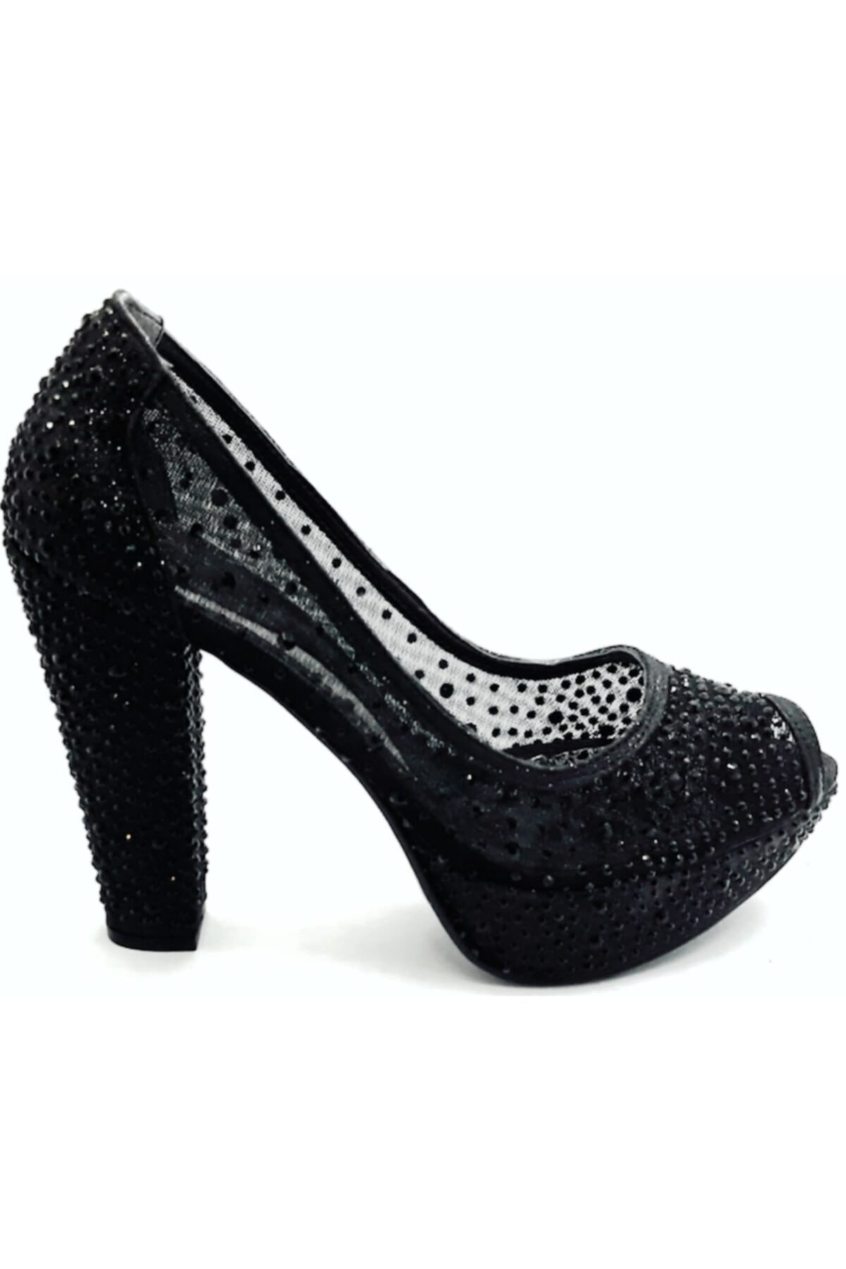 586398 Siyah Kadın Taşlı Abiye 11 Cm Topuklu Ayakkabı