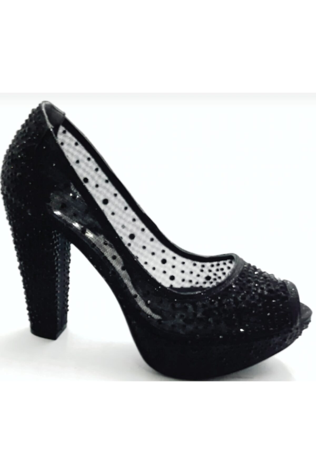 586398 Siyah Kadın Taşlı Abiye 11 Cm Topuklu Ayakkabı