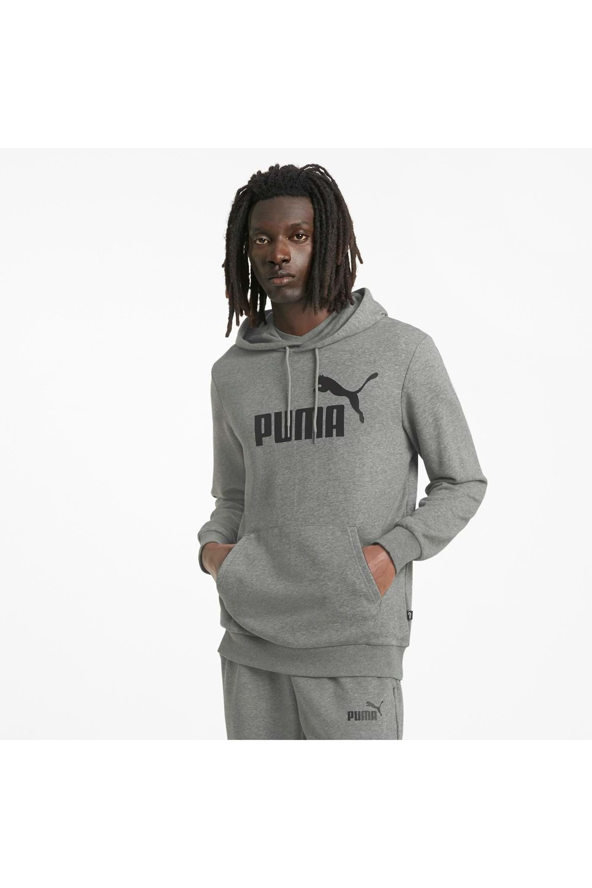 Puma 586688 Ess Big Logo Hoodie Erkek Kapüşonlu Sweatshirt Gri