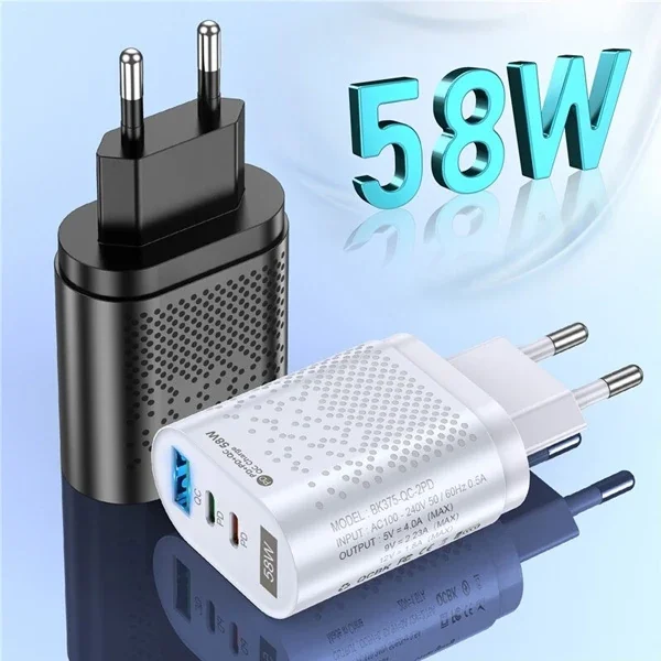58W 3’lü PD USB Type-C Hızlı Şarj Aleti - iPhone Samsung Xiaomi Hızlı Şarj