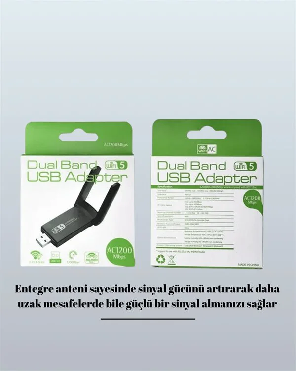 5G Destekli USB WiFi Adaptörü - Realtek Chipsetli Yüksek Hız ve Stabil Bağlantı