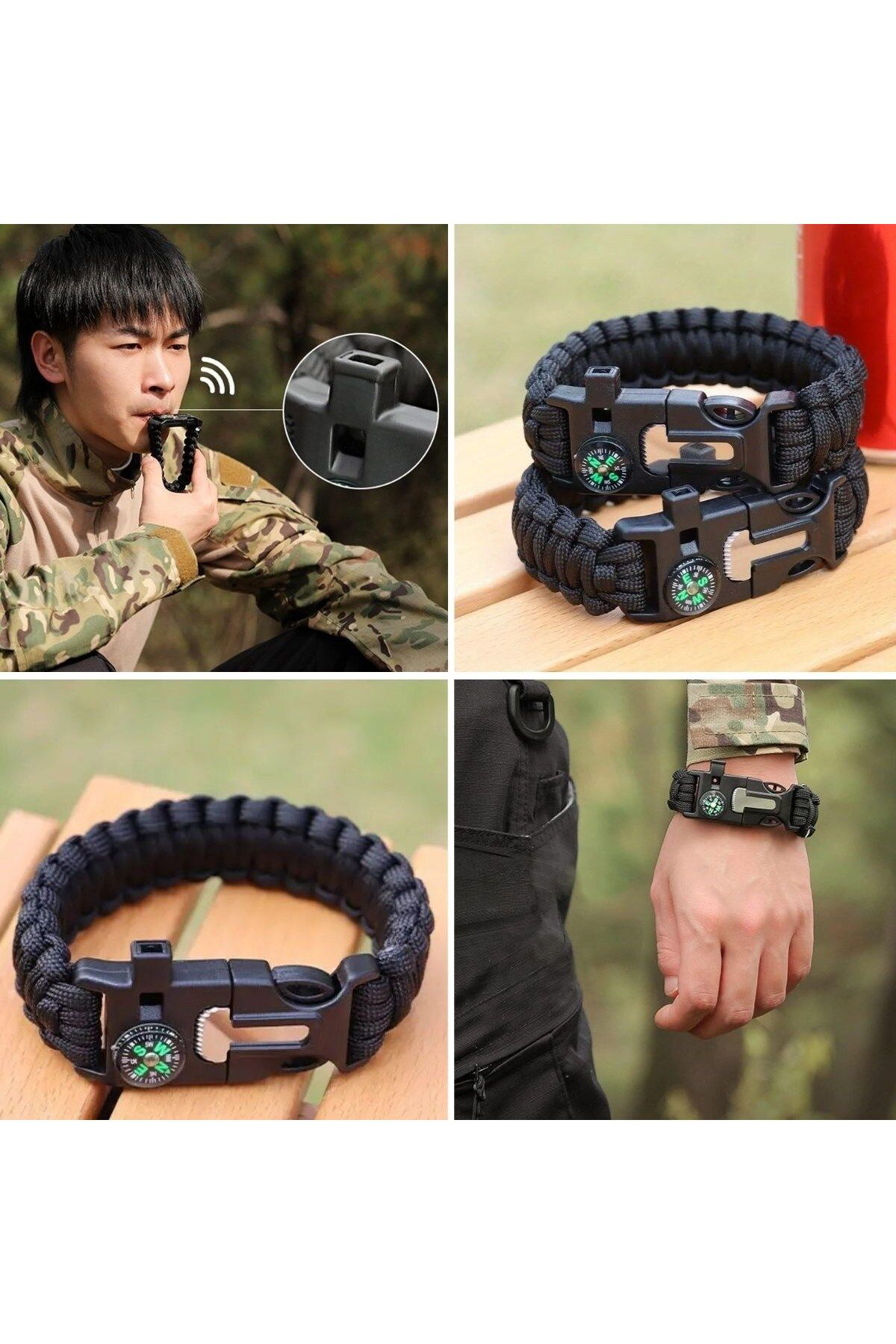 Ok Aksesuar 5İ 1 Arada Çok Fonksiyonlu Hayatta Kalma Bilekliği Pusula, Düdük,