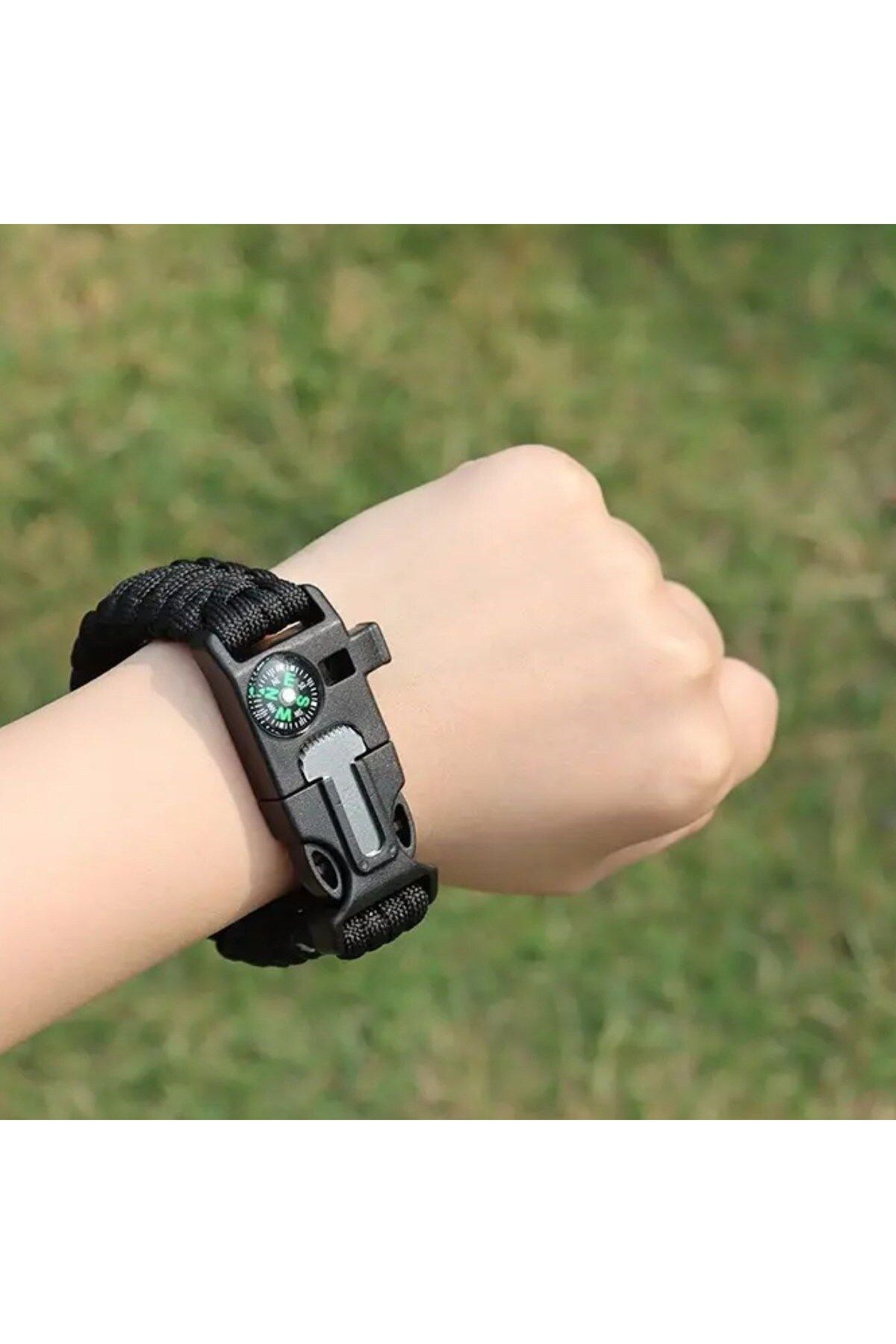 Ok Aksesuar 5İ 1 Arada Çok Fonksiyonlu Hayatta Kalma Bilekliği Pusula, Düdük,