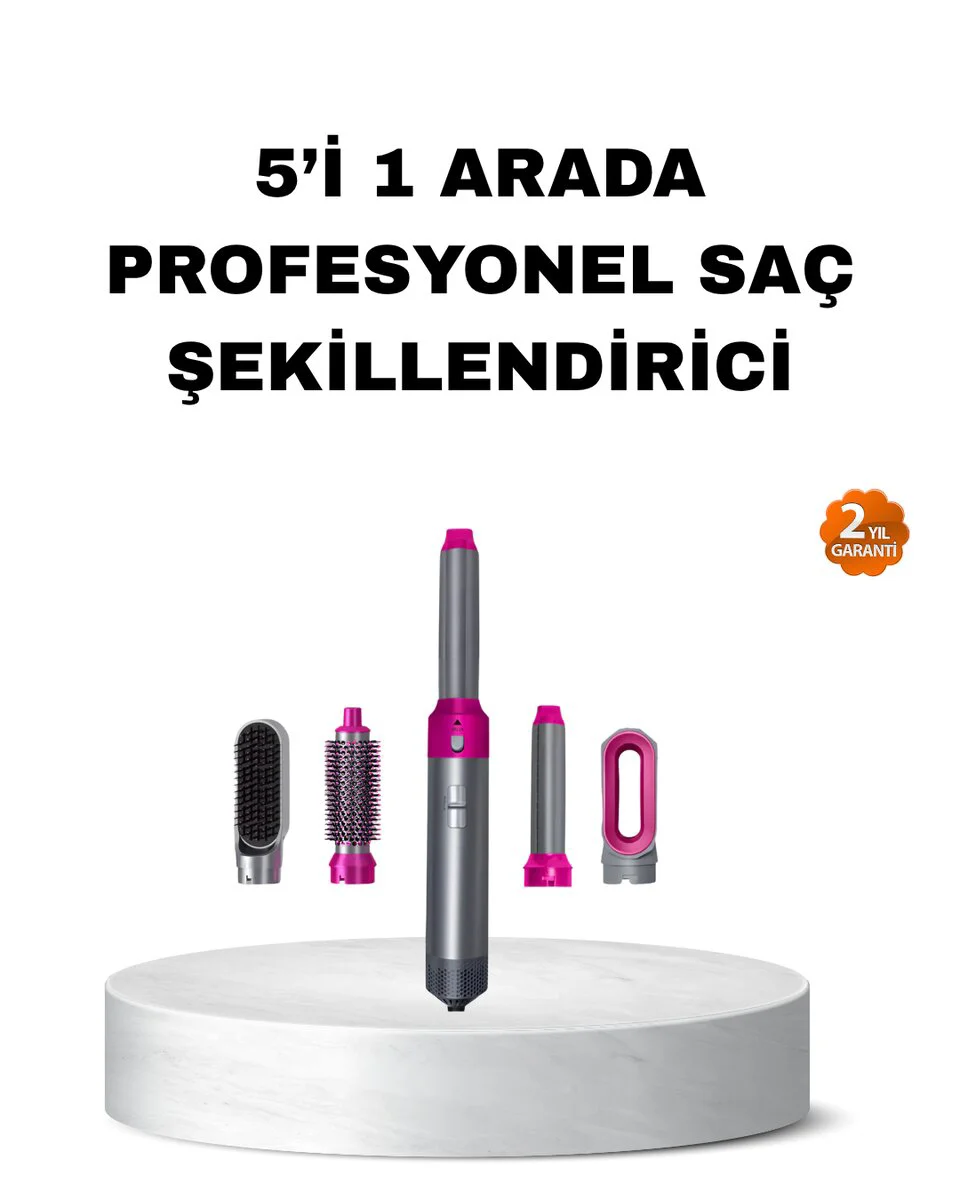 5’i 1 Arada Saç Şekillendirme Seti - Negatif İyon Teknolojili Hızlı Kurutmalı Fön & Dalga Makinesi Seti