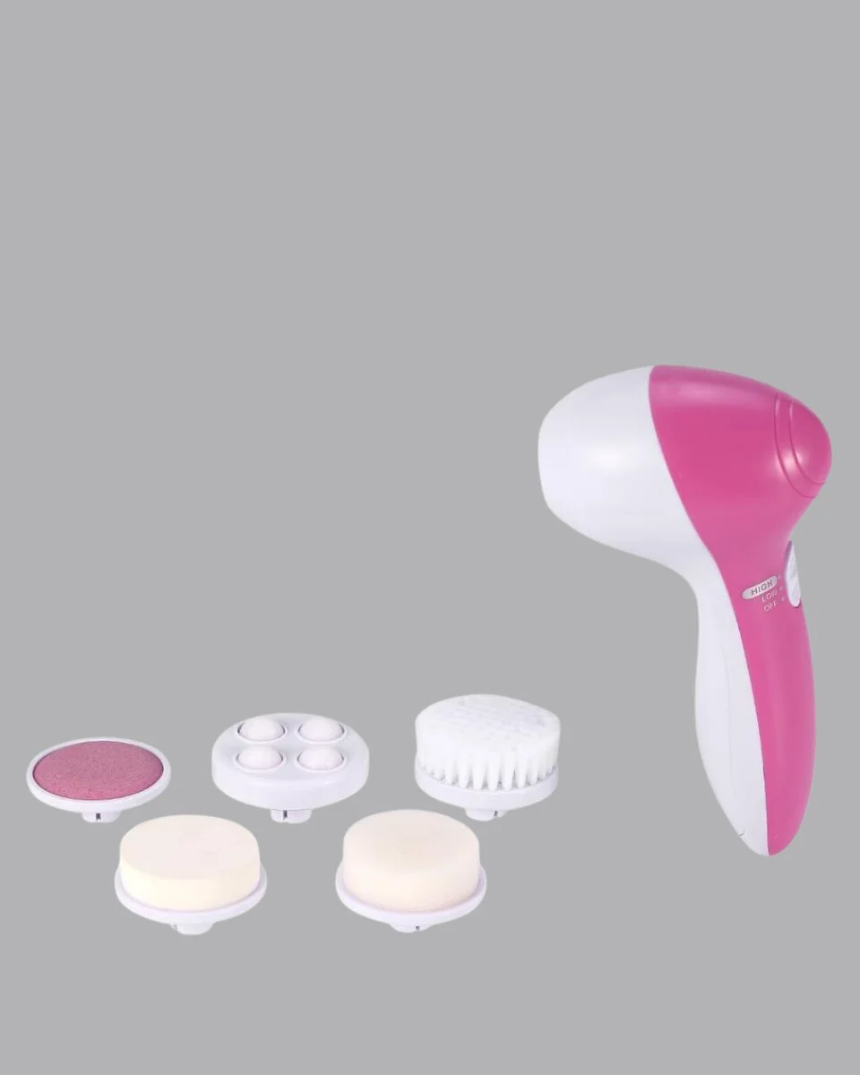 5’i 1 Arada Yüz Temizleme Cihazı – Masaj Fırça Peeling ve Krem Uygulama Aparatlı