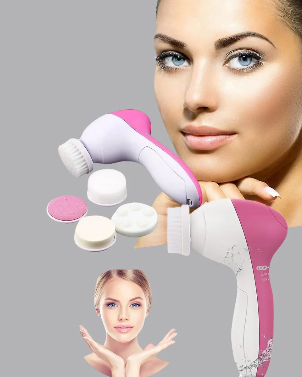 5’i 1 Arada Yüz Temizleme Cihazı – Masaj Fırça Peeling ve Krem Uygulama Aparatlı