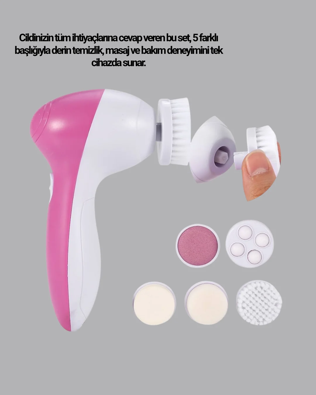 5’i 1 Arada Yüz Temizleme Cihazı – Masaj, Fırça, Peeling ve Krem Uygulama Aparatlı 5’i 1 Arada Yüz Temizleme Cihazı – Masaj, Fırça, Peeling ve Krem Uygulama Aparatlı
