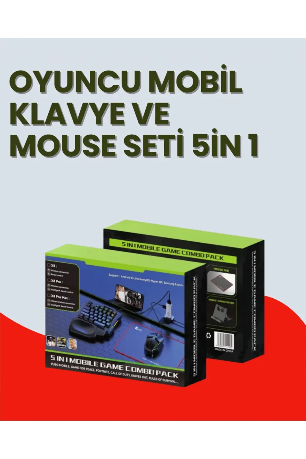 5in1 BT5.3 Mobil Oyun Kiti Klavye Mouse Dönüştürücü Seti