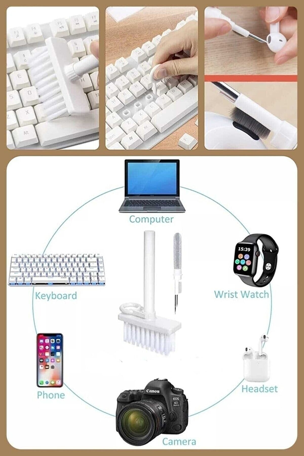5in1 Kablosuz Bluetooth Oyuncu  Kulaklık Klavye Telefon Kamera Le
