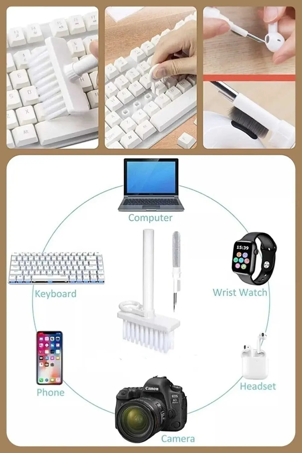 5in1 Kablosuz Bluetooth Oyuncu  Kulaklık Klavye Telefon Kamera Le