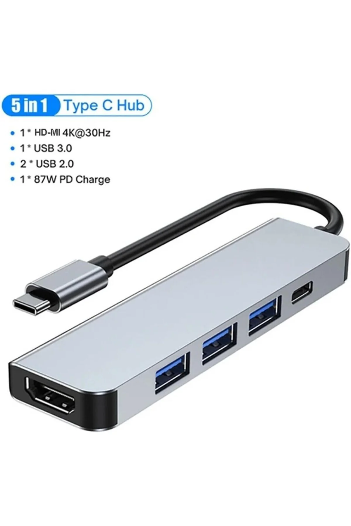 5in1 Macbook Pro Air Type-C USB 3.0 Hub Dönüştürücü Çevirici Çoklayıcı 4K Hdmı PD Şarj+