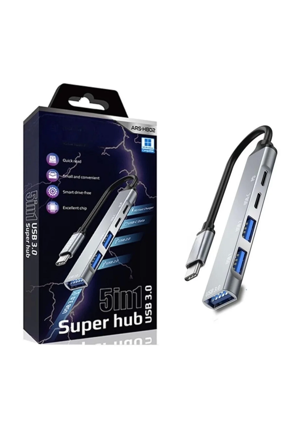 5in1 Metal USB Hub – Yüksek Hızlı Çoklayıcı, 5 Bağlantı Noktalı, 