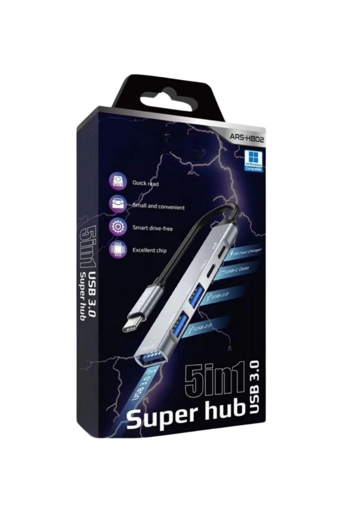 5in1 Metal USB Hub – Yüksek Hızlı Çoklayıcı, 5 Bağlantı Noktalı, 