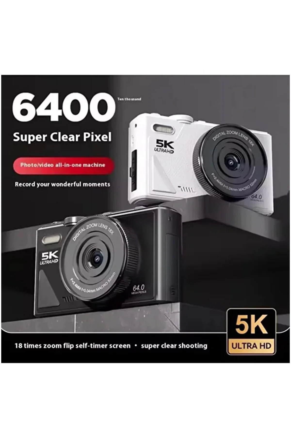 5k 75mp Hd Dijital Kamera 18x Dijital Zoom, Flaşlı,3.0 İnç Ekranlı Fotoğraf Makinesi 5k 75mp Hd Dijital Kamera 18x Dijital Zoom, Flaşlı,3.0 İnç Ekranlı Fotoğraf Makinesi