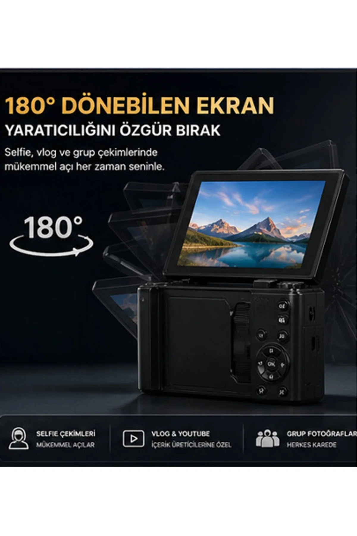 5K 75MP HD Dijital Kamera 18X Dijital Zoom, Flaşlı,3.0 inç Ekranlı Fotoğraf Makinesi 5K 75MP HD Dijital Kamera 18X Dijital Zoom, Flaşlı,3.0 inç Ekranlı Fotoğraf Makinesi - Görsel 2