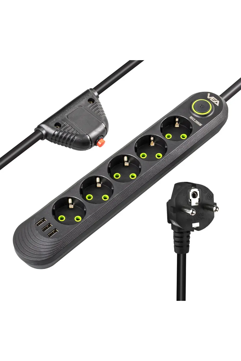 5'li 1.5 Metre Kablolu 3 Metre 3 Usb Akım Korumalı Priz