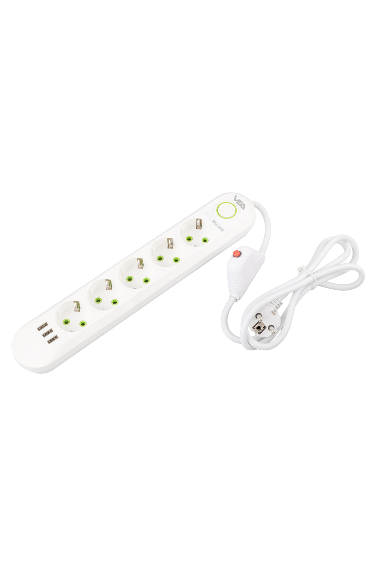 Ok Aksesuar 5Li 1.5 Metre Kablolu 3 Usbli Beyaz Akim Korumali Priz Go50606370
