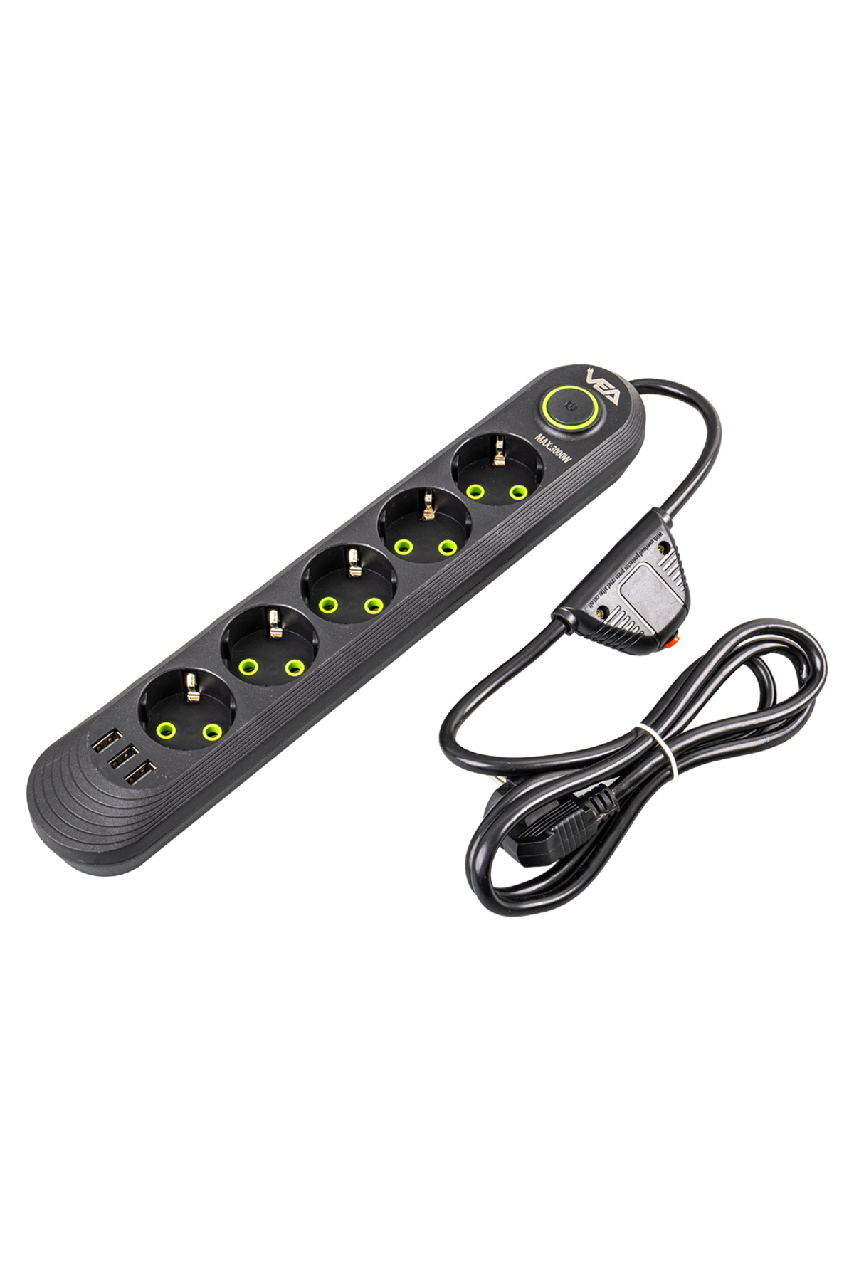5Lİ 1.5 METRE KABLOLU 3 USBLİ SİYAH AKIM KORUMALI PRİZ (4767) - A