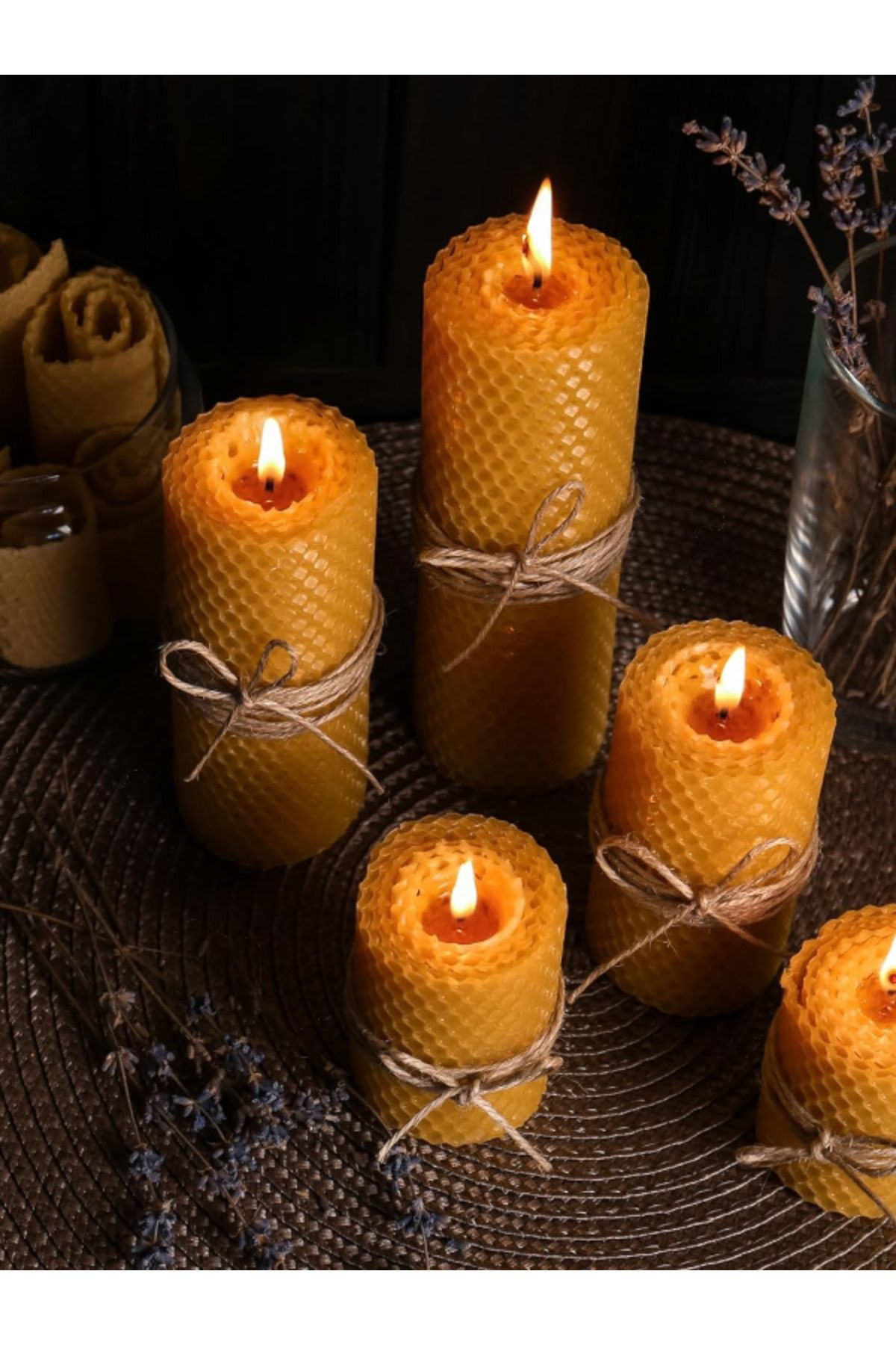 Trendmilano 5'Li Balmumu Mum Seti  %100 Doğal (5 Adet - 11 Cm Uzunluk - 3 Cm 