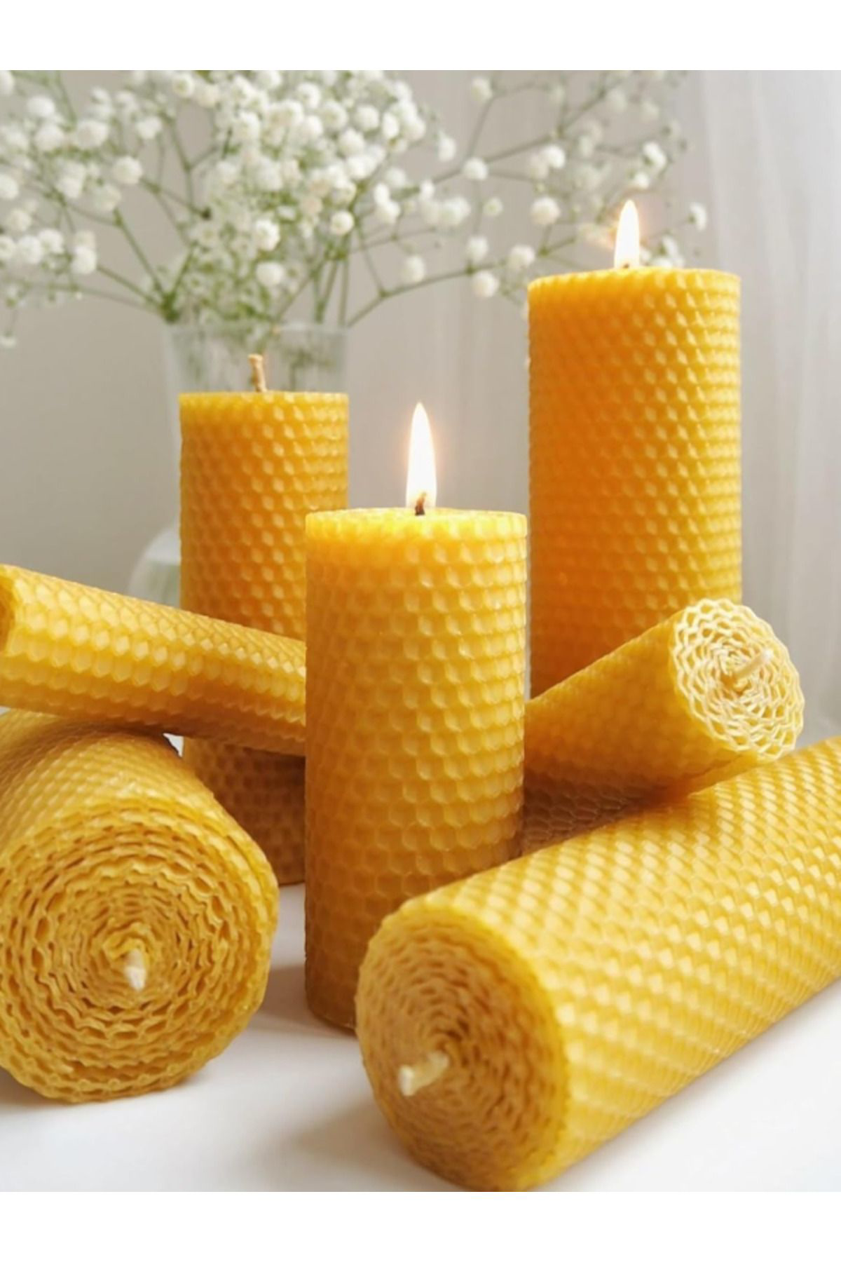 Trendmilano 5'Li Balmumu Mum Seti  %100 Doğal (5 Adet - 11 Cm Uzunluk - 3 Cm 