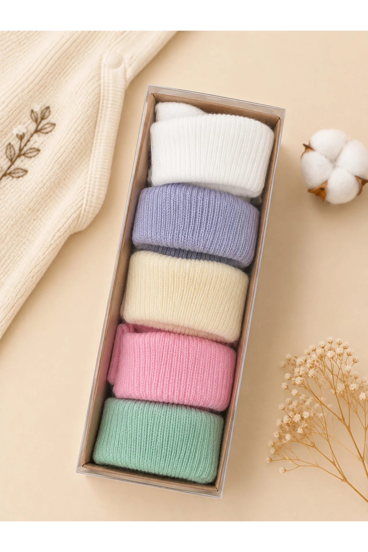 5'li Bebek Eldiven Seti %100 Pamuk Yenidoğan Çizmez Eldiven Pastel Renkli 5'li Bebek Eldiven Seti %100 Pamuk Yenidoğan Çizmez Eldiven Pastel Renkli