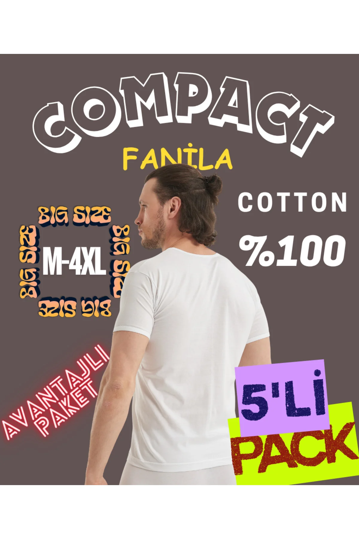5'li BEYAZ %100 COMPACT PENYE FANİLA-RAHAT KALIP-GÜN BOYU KONFOR-