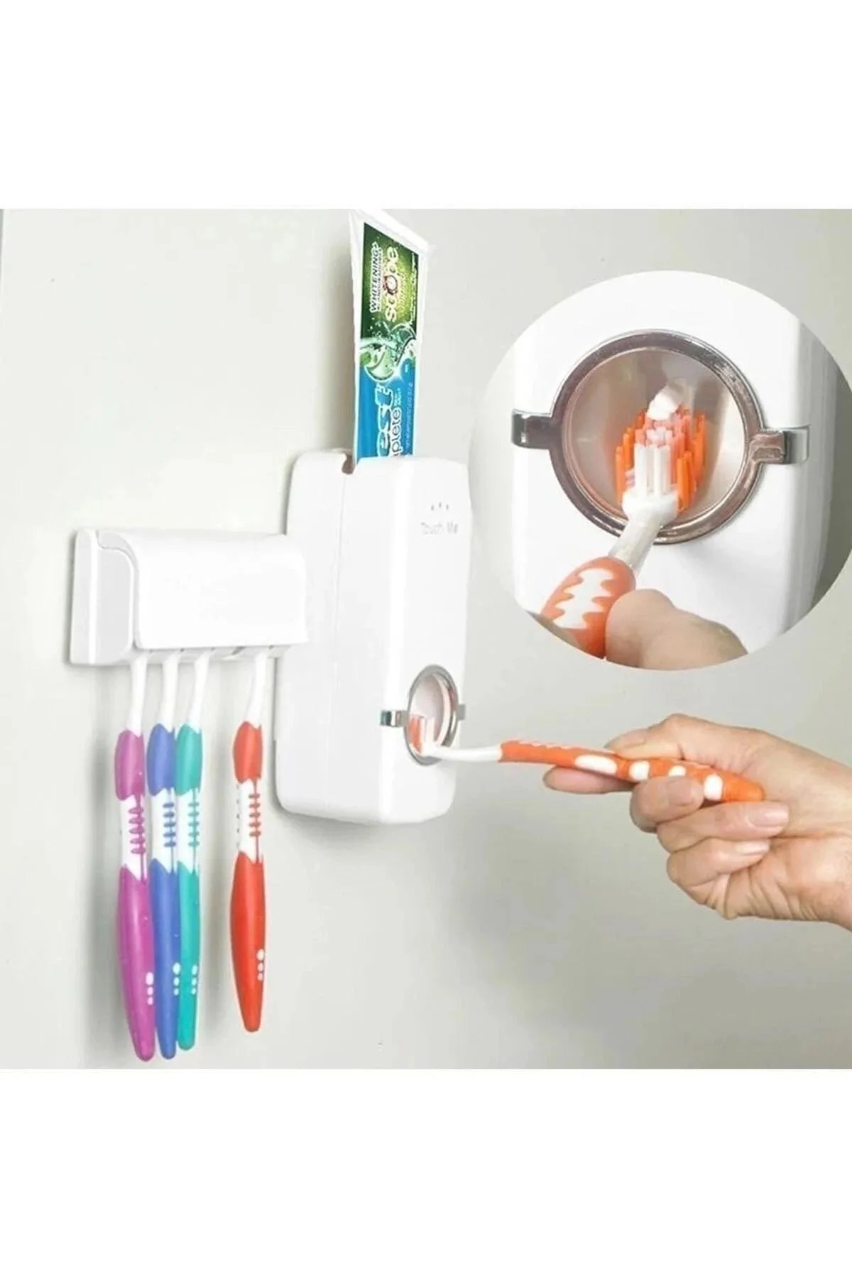 5'li Diş Fırçalık Macun Sıkıcı Seti Duvara Monte Beyaz Hijyenik Pratik Organizer
