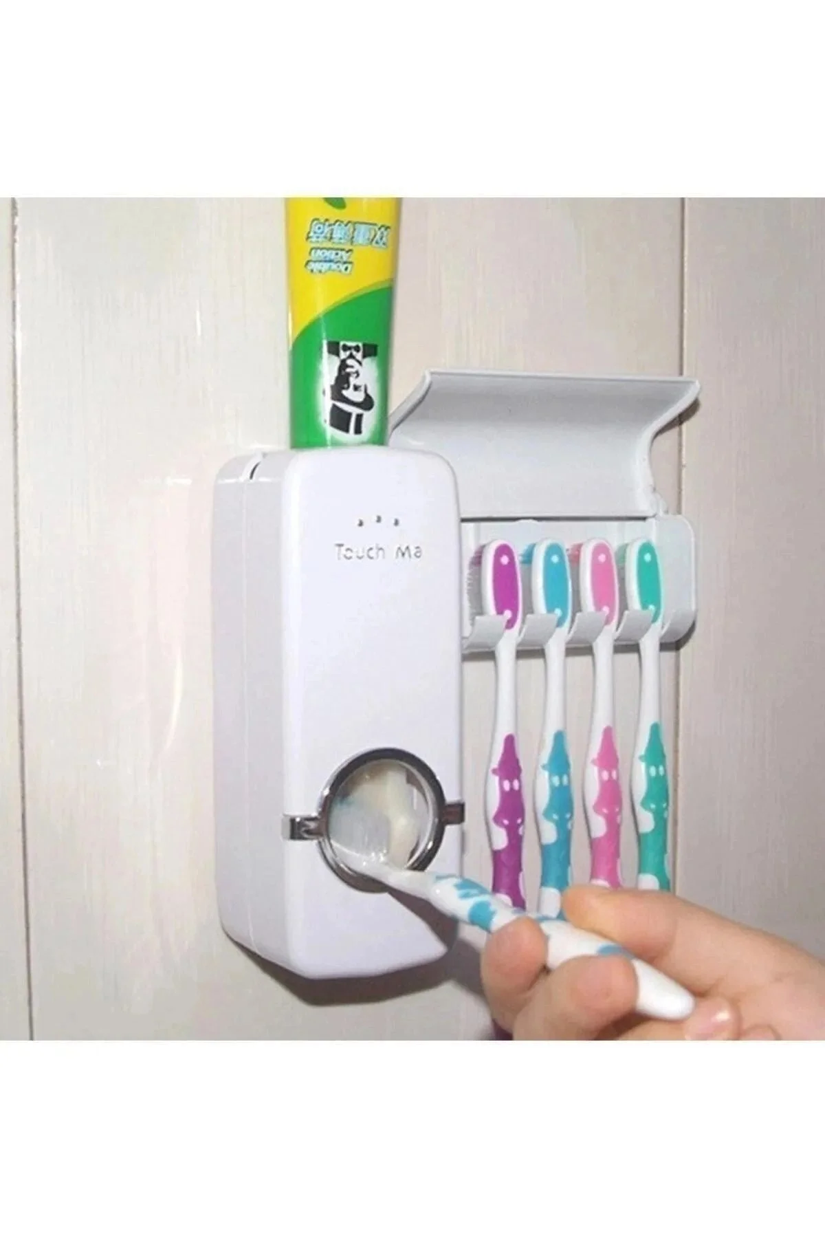 5'li Diş Fırçalık Macun Sıkıcı Seti Duvara Monte Beyaz Hijyenik Pratik Organizer