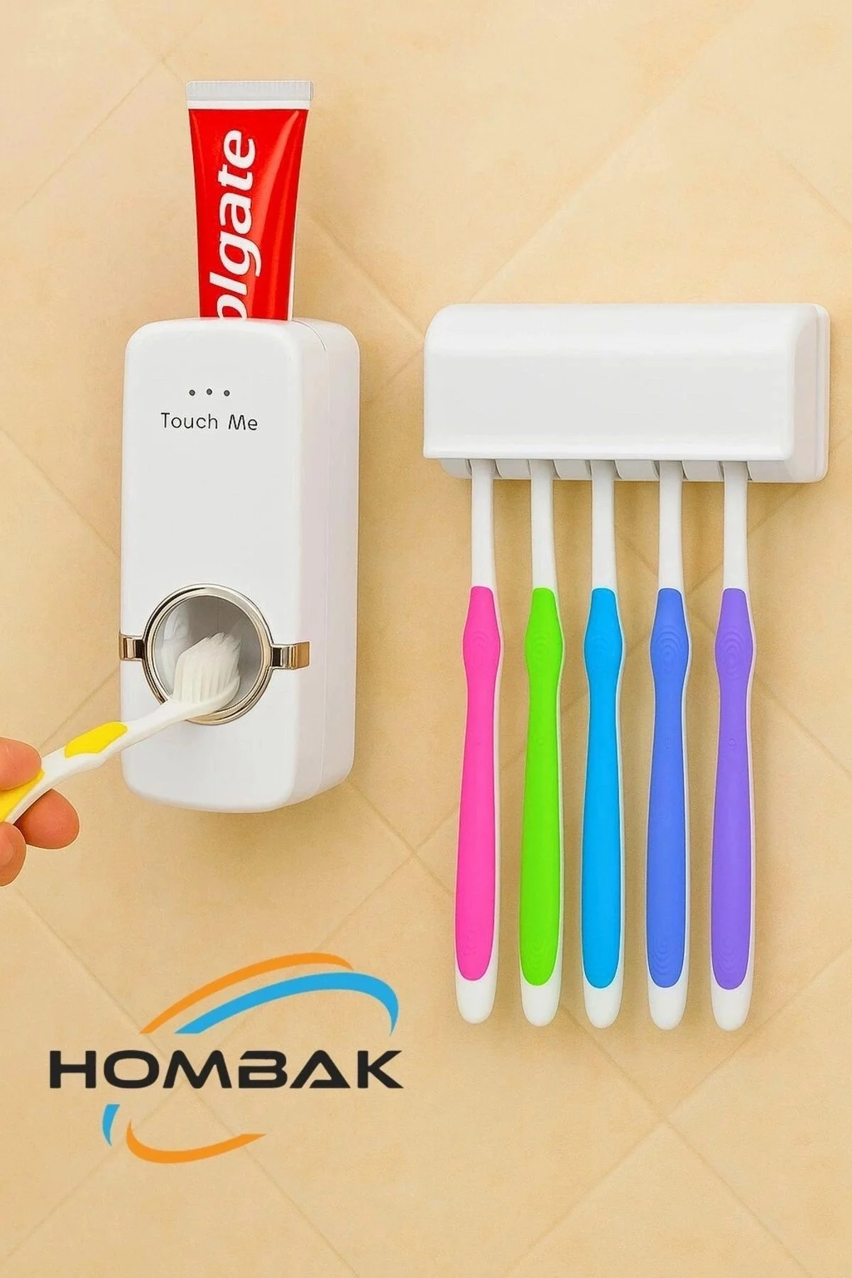 5'li Diş Fırçalık Macun Sıkıcı Seti Duvara Monte Beyaz Hijyenik Pratik Organizer