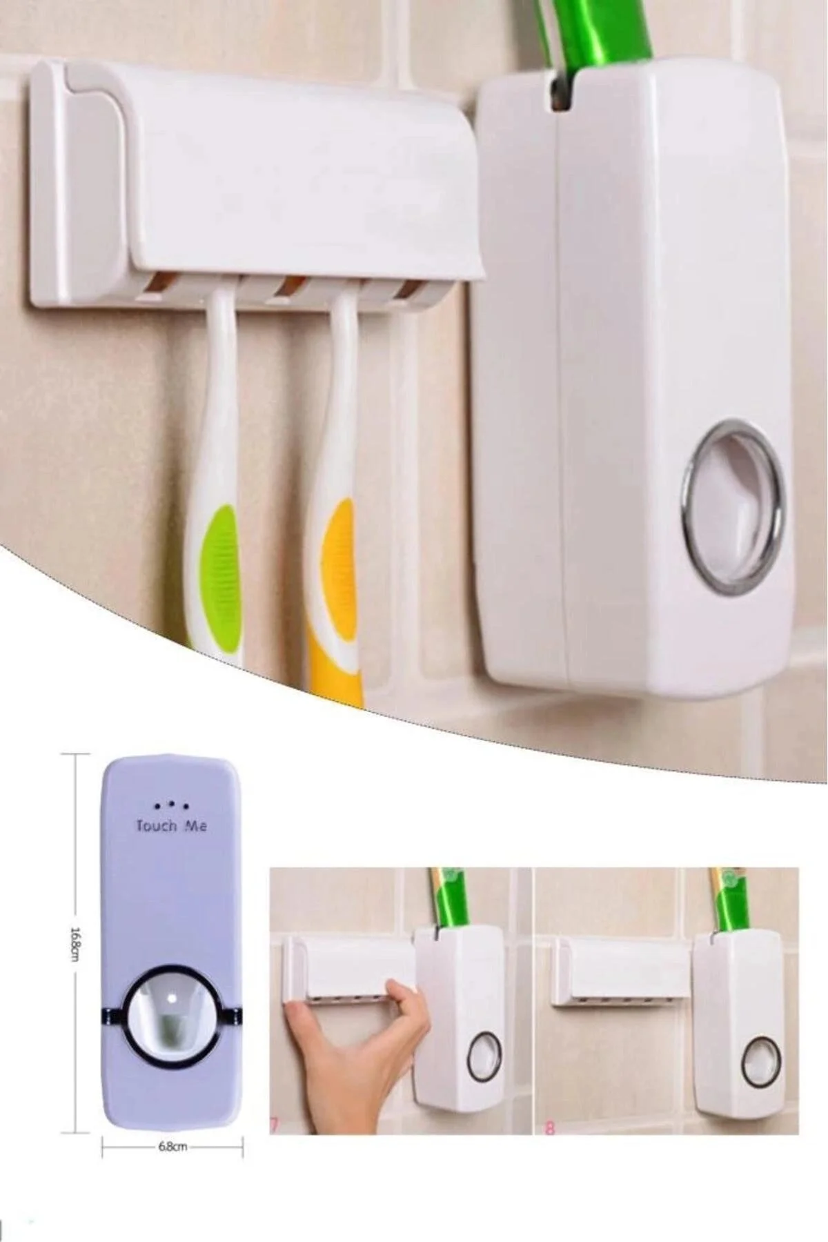 5'li Diş Fırçalık ve Otomatik Macun Sıkacağı Duvar Askılı Beyaz Pratik Banyo Seti