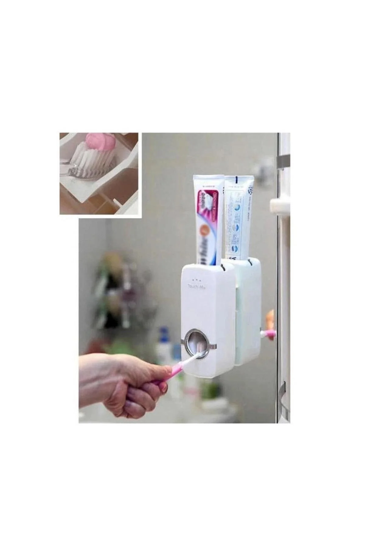 5'li Diş Fırçalık ve Otomatik Macun Sıkacağı Duvar Askılı Beyaz Pratik Banyo Seti