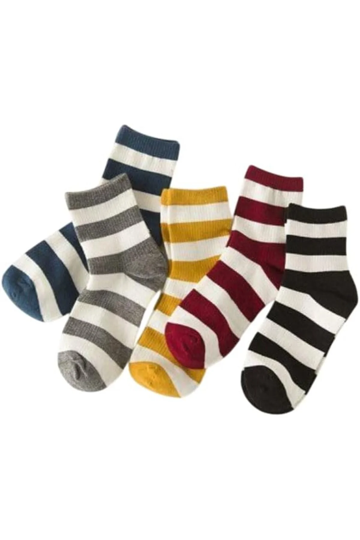 5'li Ekonomik Beyaz Çizgili Çemberli Desenli Unisex Tenis Çorap Seti