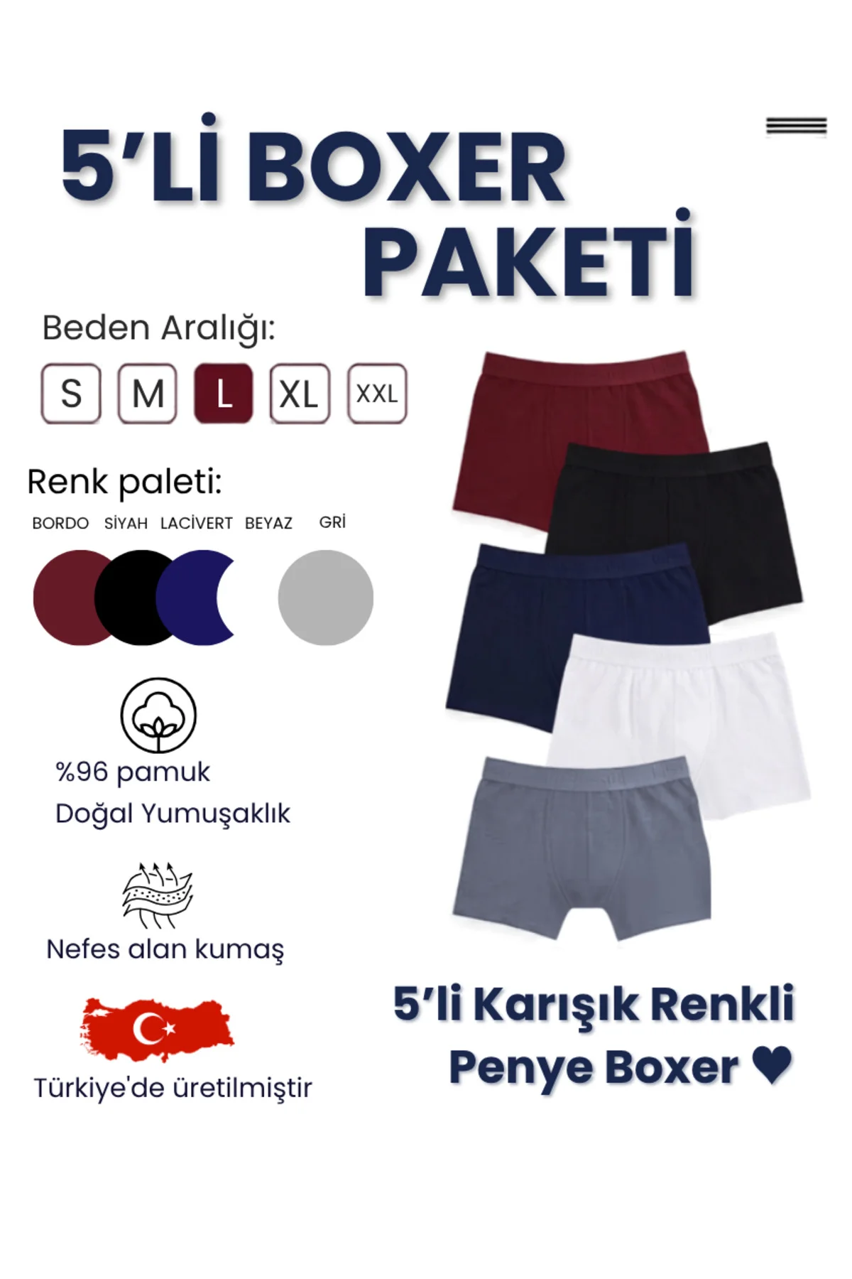 5'li Erkek Boxer Pamuklu Renkli Fiyatı, Yorumları ve Özellikleri