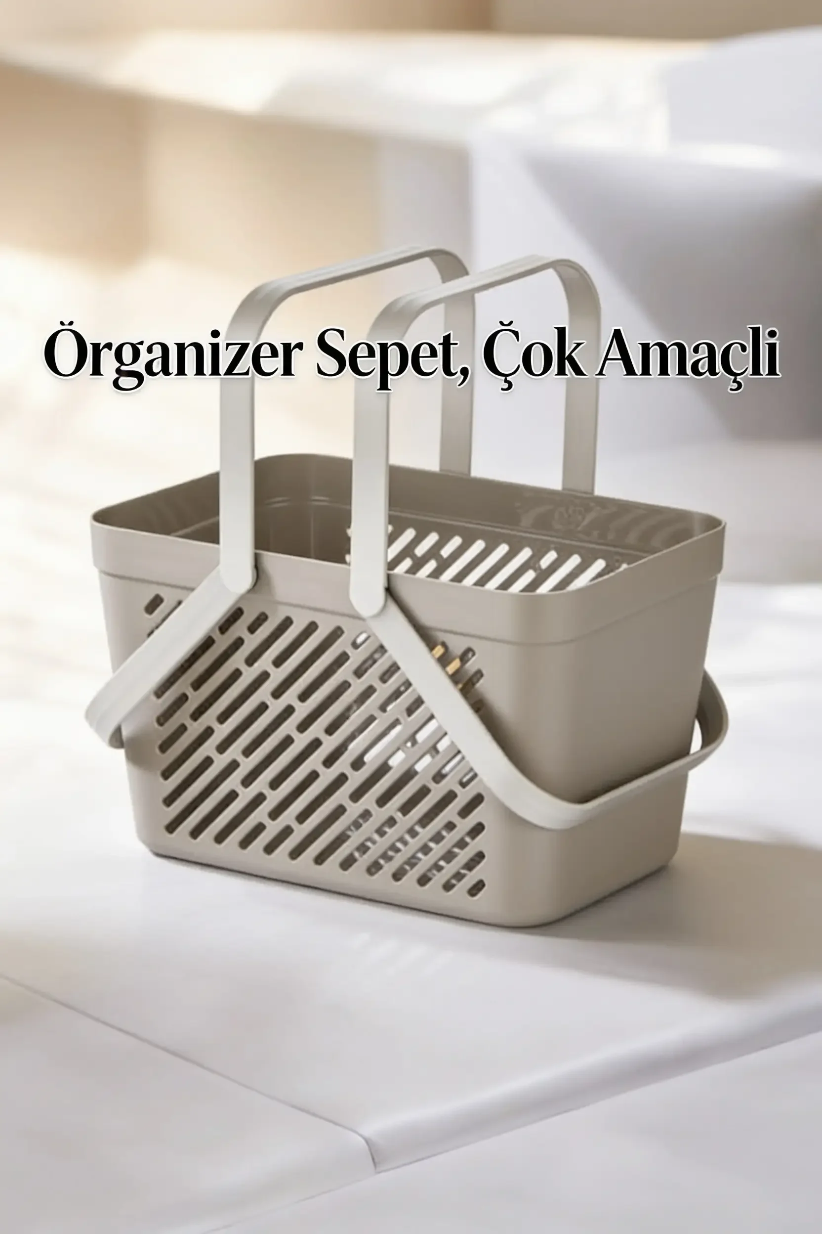 5'li Gri Kulplu Sepet Çok Amaçlı Mutfak Banyo Düzenleyici Organizer Seti