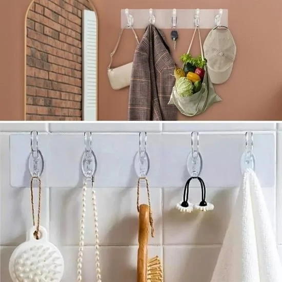 5'li Güçlü Yapışkanlı Şeffaf Duvar Askısı Banyo Mutfak Düzenleyic