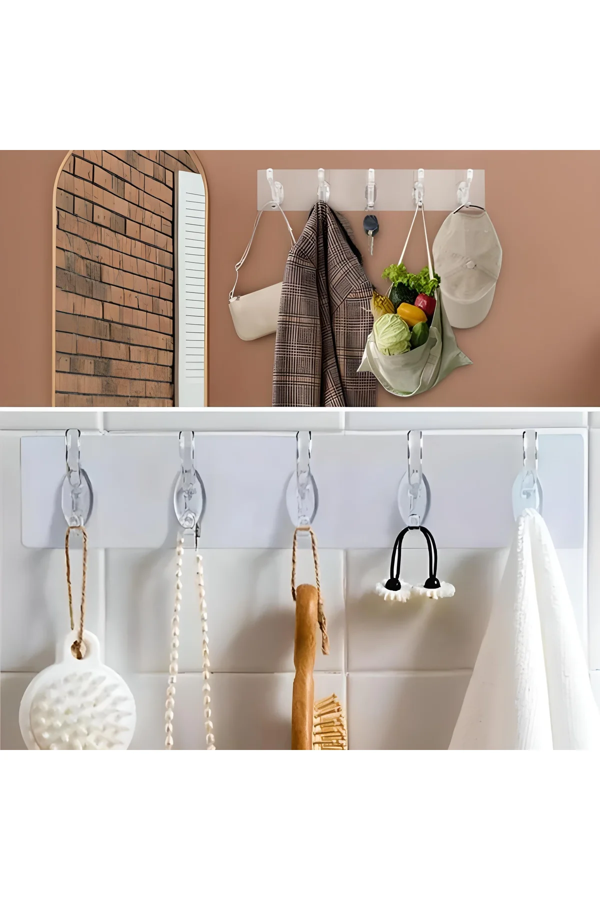 5′li Güçlü Yapışkanlı Şeffaf Duvar Askısı Banyo Mutfak Düzenleyic