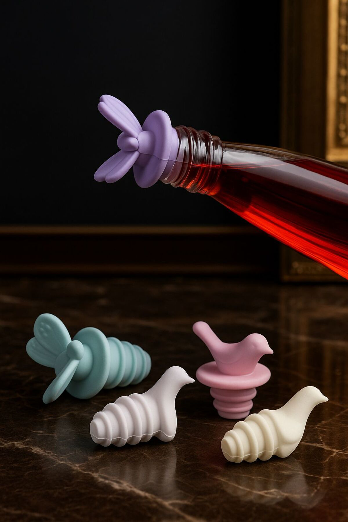 5’li Hayvan Figürlü Silikon Şişe Tıpası Seti