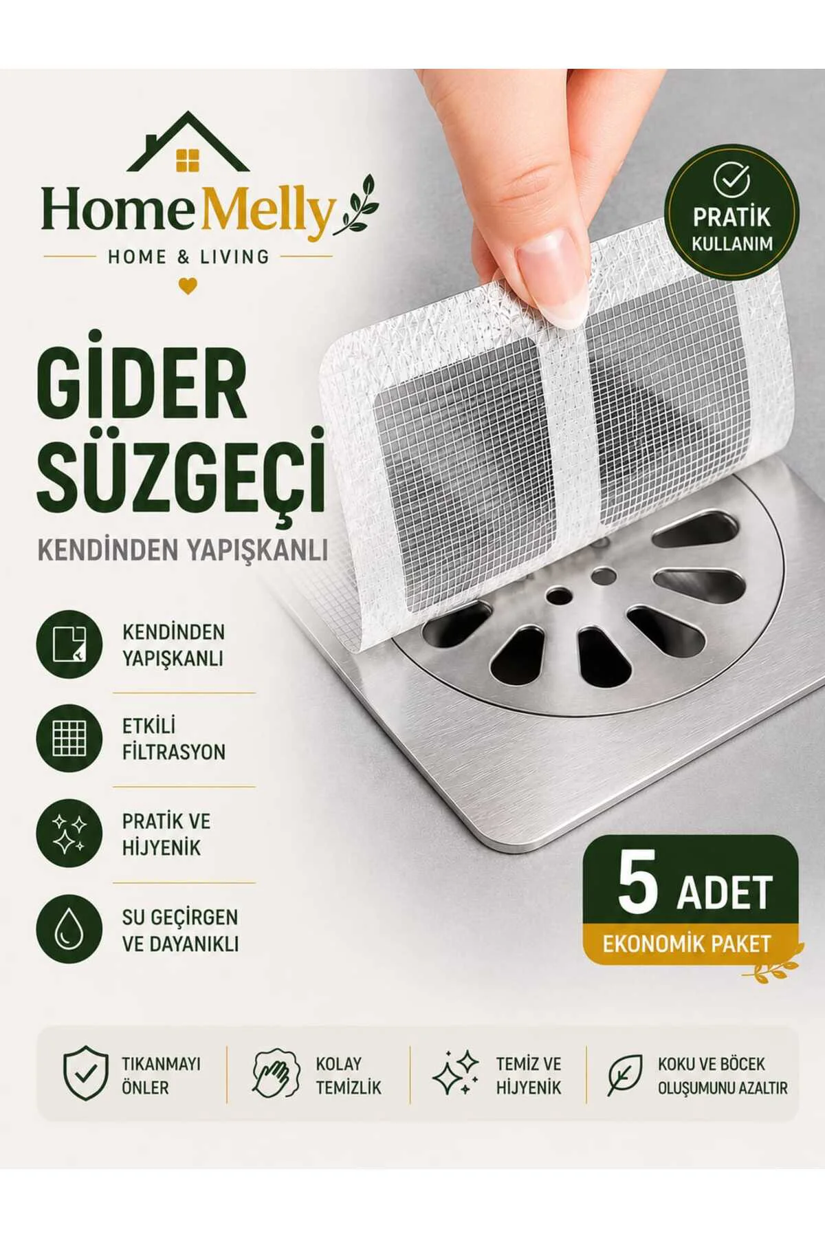 5’li Kendinden Yapışkanlı Gider Kapatıcı – Pişik Ve Kötü Koku Önleyici Banyo Gider Tıkacı