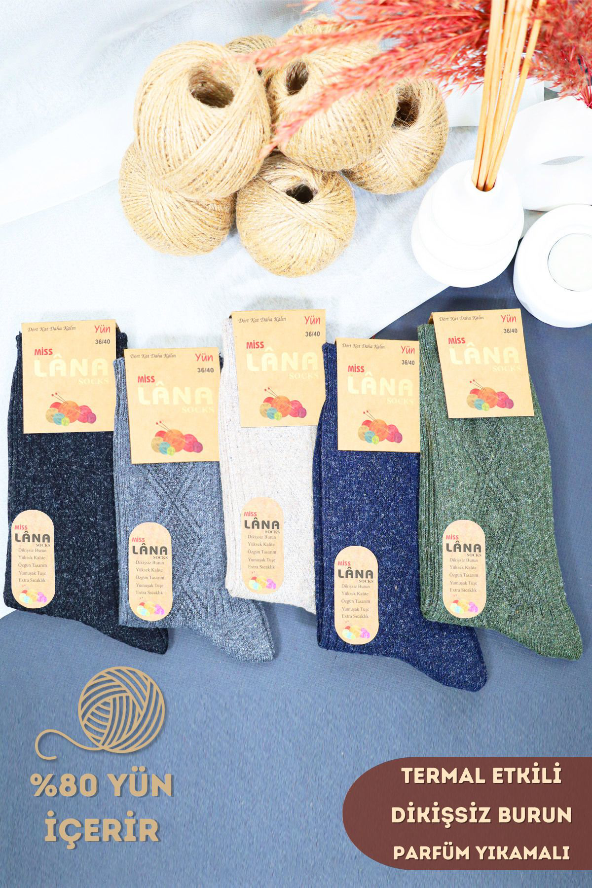 Kral Socks 5'Li Kişlik Yün Lambswool Termal Etkili Dikişsiz Kadin Çorap