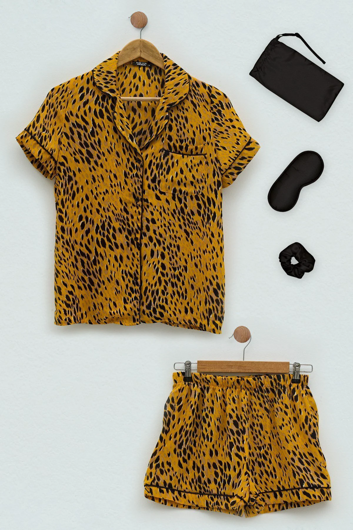5'li Leopar Hardal Pijama Şort Takım 5'li Leopar Hardal Pijama Şort Takım