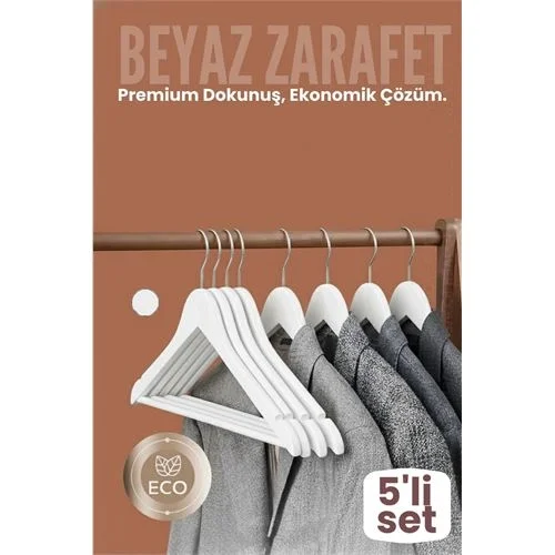 5'li Lüks Beyaz Elbise Ceket Askısı - Ergonomik &amp; Kaymaz Plas