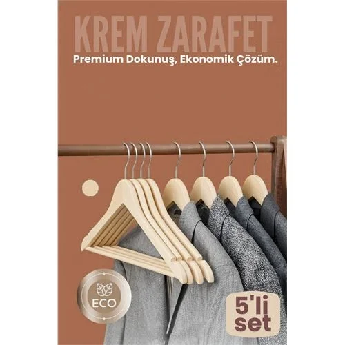 5'li Lüks Krem Elbise Ceket Askısı - Ergonomik &amp; Kaymaz Plast