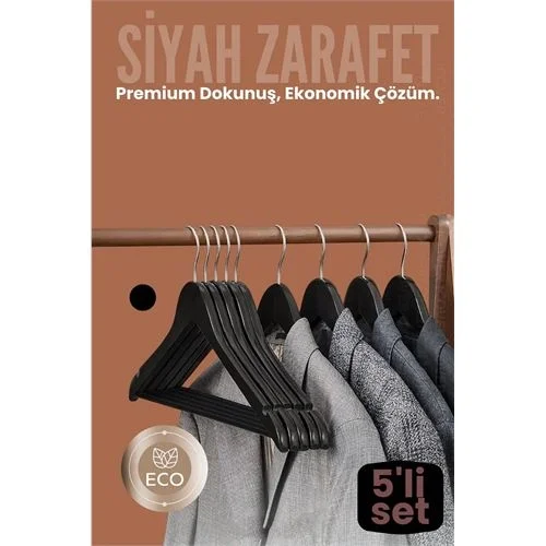5'li Lüks Siyah Elbise Ceket Askısı - Ergonomik &amp; Kaymaz Plas