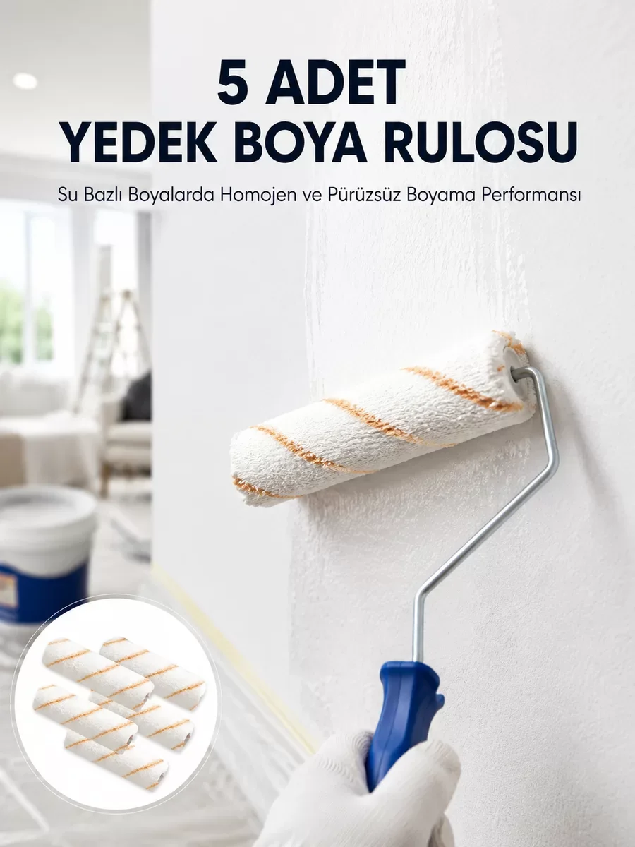5’li Mini Rulo Boya Seti Duvar Tavan Emülsiyon Uygulama - Pürüzsüz ve İz Bırakmayan Çözüm