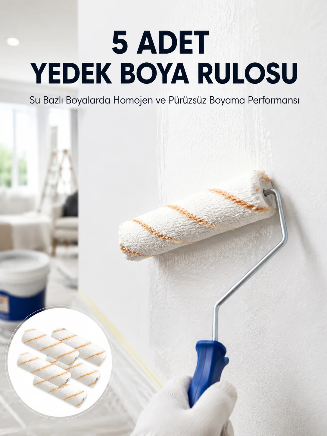 5’li Mini Rulo Boya Seti Duvar Tavan Emülsiyon Uygulama
