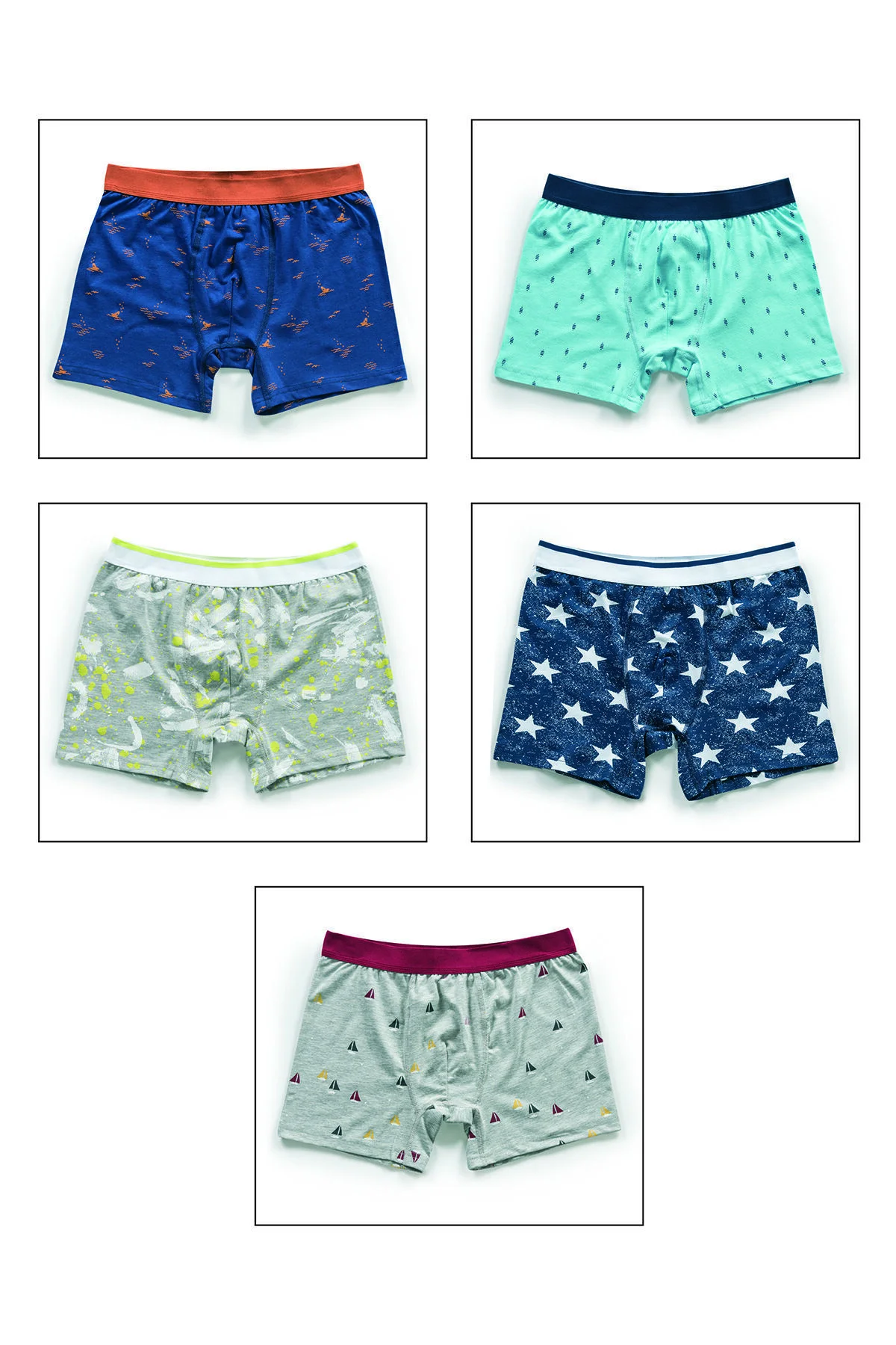 5'li Paket Erkek Pamuklu Karışık Desenli Likralı Penye Boxer