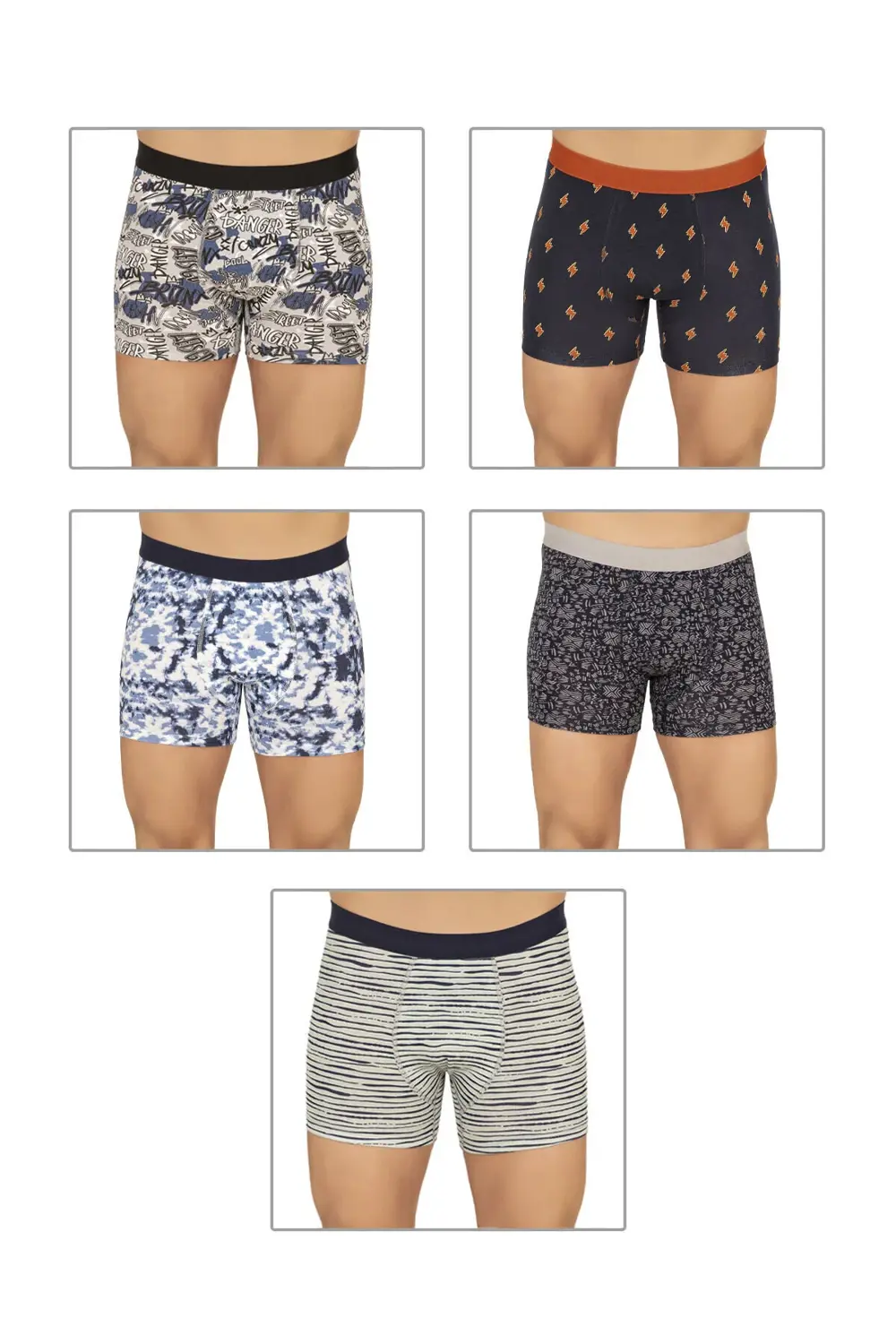 5'li Paket Erkek Pamuklu Karışık Desenli Likralı Penye Boxer