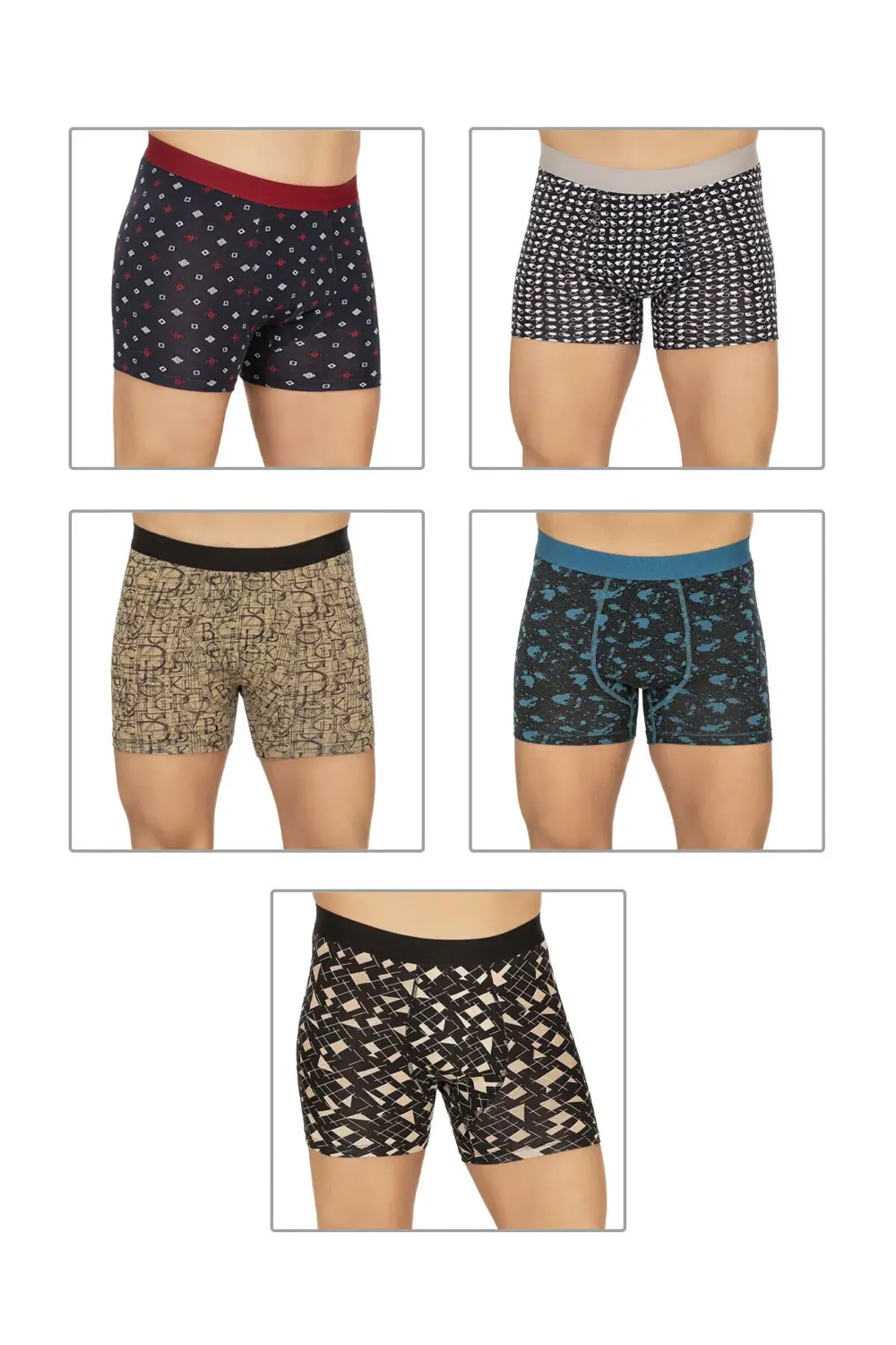 5'li Paket Erkek Pamuklu Karışık Desenli Likralı Penye Boxer